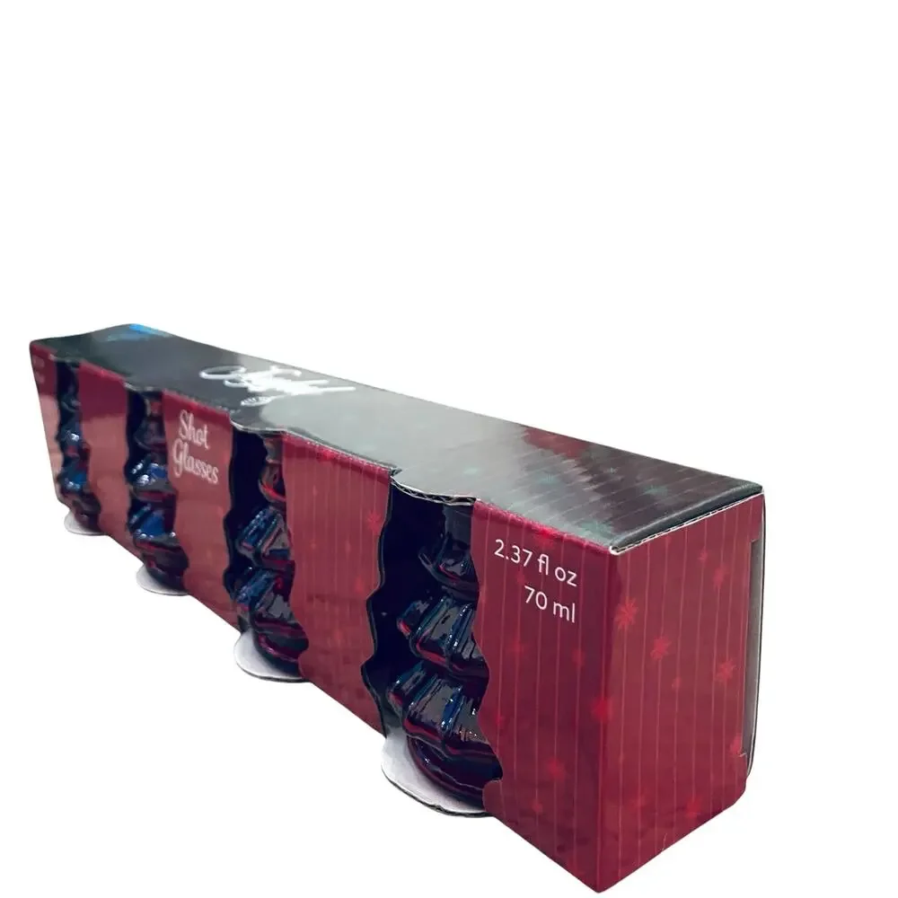 Glass Christmas Tree Shot Glasses Set of 4 Holiday Red New
